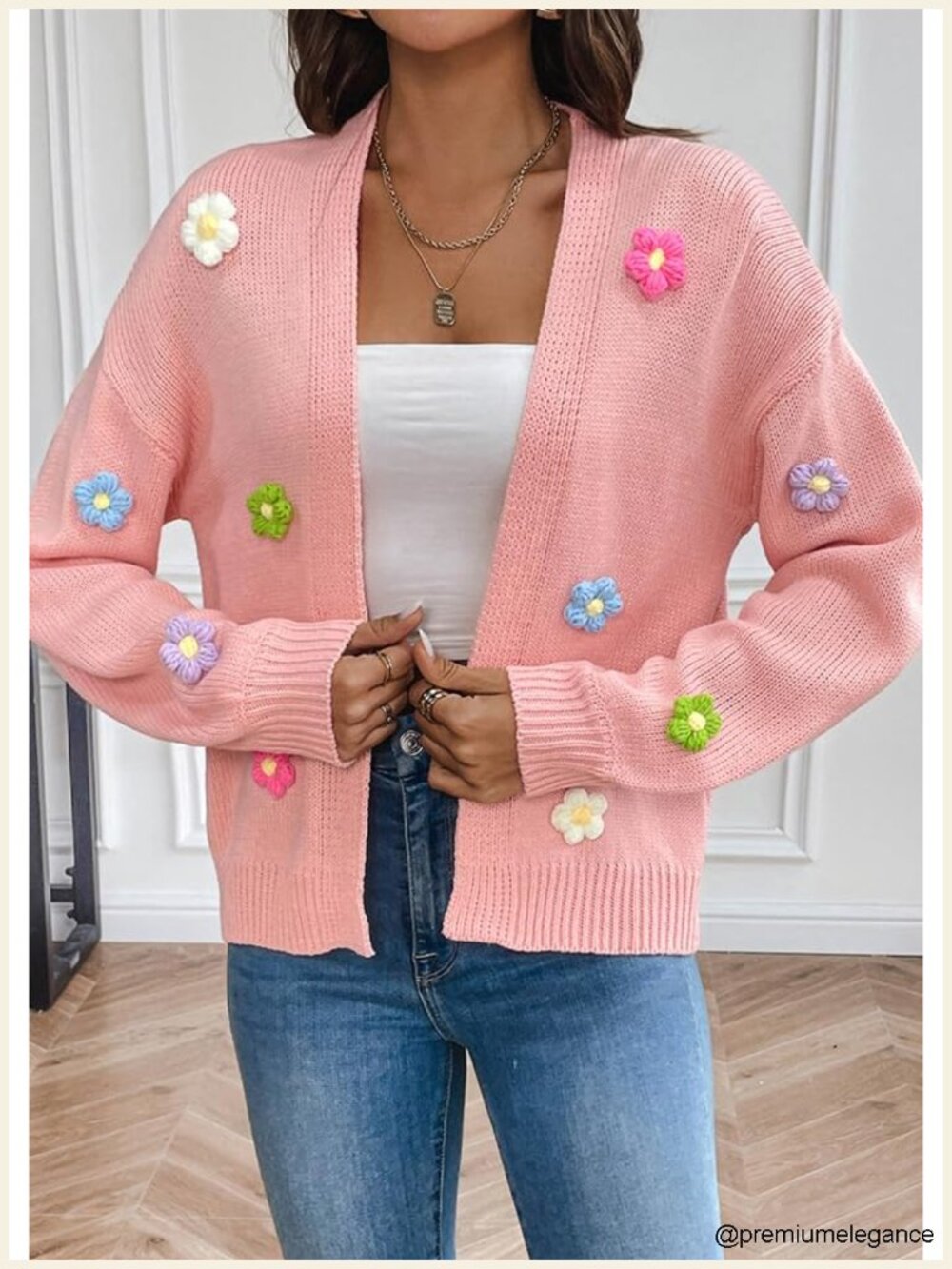 Cropped Boho Floral Embroidered Oversized Open Front Cardigan Sweater - Picture 2 of 5